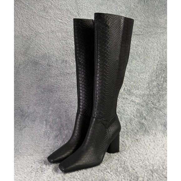 Donald Pliner Women Houda Tall Boots Black Snake Embosssed Leather Womens Sz 5.5 - Picture 2 of 12